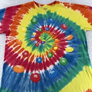 M&M's Shirt Mens Large Tie Dye Spiral Rainbow Graphic Candy Promo 2019 Mars